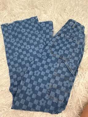 PacSun Size 25 Jeans Checkerboard Floral Print Carpenter Wide Leg